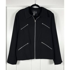 Vintage Carole Little 90s Black Moto 4 Pocket Utility Jacket Women's 14 READ